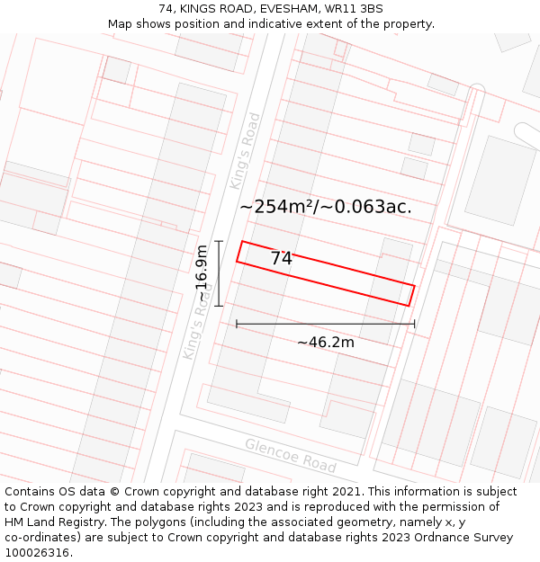74, KINGS ROAD, EVESHAM, WR11 3BS: Plot and title map