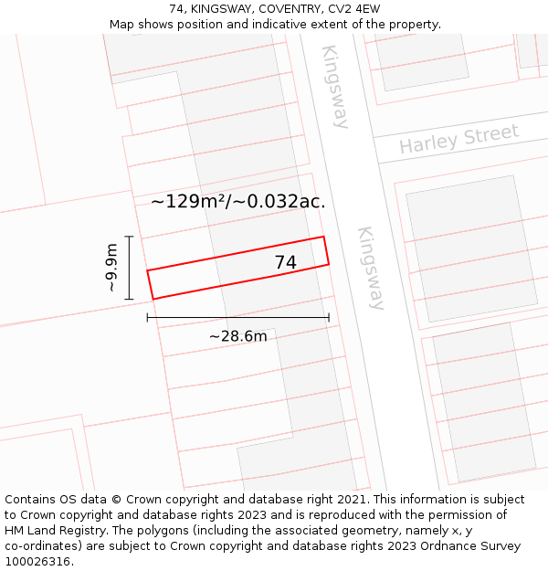 74, KINGSWAY, COVENTRY, CV2 4EW: Plot and title map