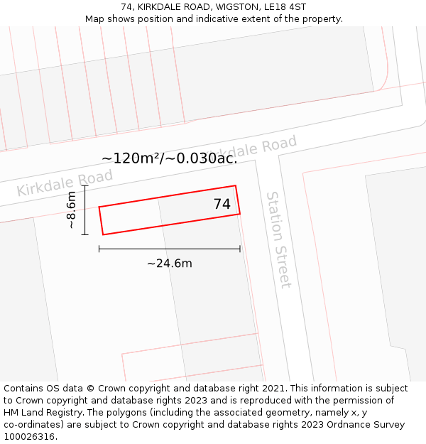 74, KIRKDALE ROAD, WIGSTON, LE18 4ST: Plot and title map