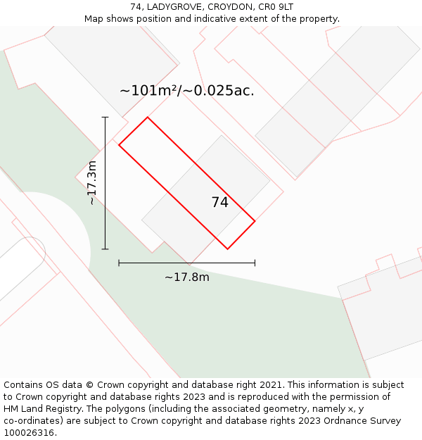 74, LADYGROVE, CROYDON, CR0 9LT: Plot and title map