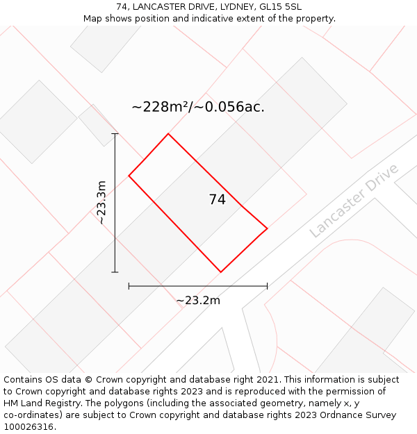 74, LANCASTER DRIVE, LYDNEY, GL15 5SL: Plot and title map