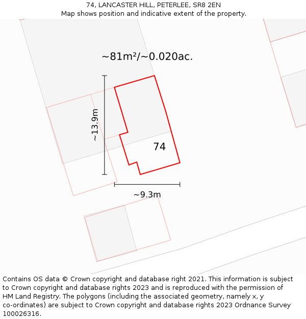 74, LANCASTER HILL, PETERLEE, SR8 2EN: Plot and title map