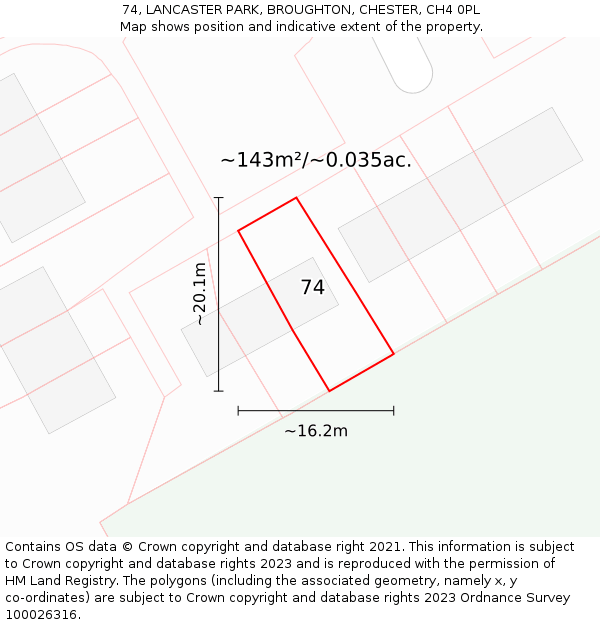 74, LANCASTER PARK, BROUGHTON, CHESTER, CH4 0PL: Plot and title map