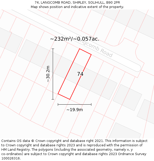 74, LANGCOMB ROAD, SHIRLEY, SOLIHULL, B90 2PR: Plot and title map