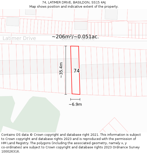 74, LATIMER DRIVE, BASILDON, SS15 4AJ: Plot and title map