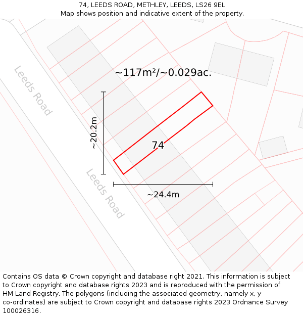 74, LEEDS ROAD, METHLEY, LEEDS, LS26 9EL: Plot and title map