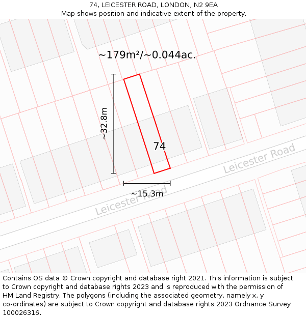 74, LEICESTER ROAD, LONDON, N2 9EA: Plot and title map