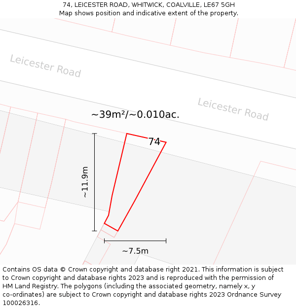 74, LEICESTER ROAD, WHITWICK, COALVILLE, LE67 5GH: Plot and title map