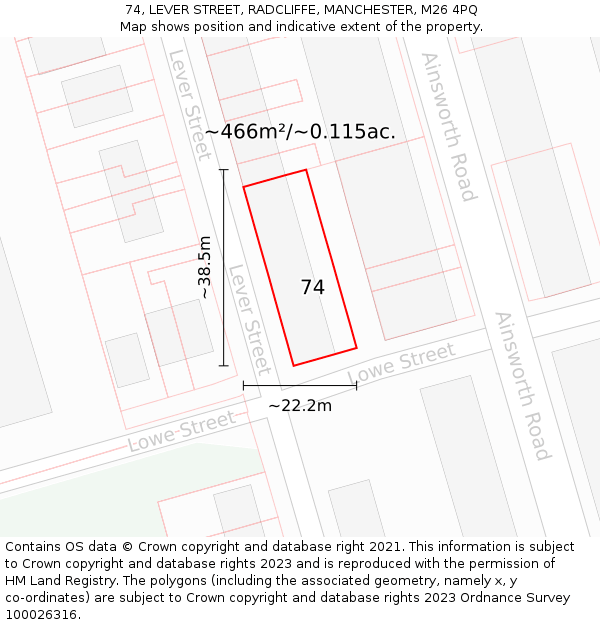 74, LEVER STREET, RADCLIFFE, MANCHESTER, M26 4PQ: Plot and title map