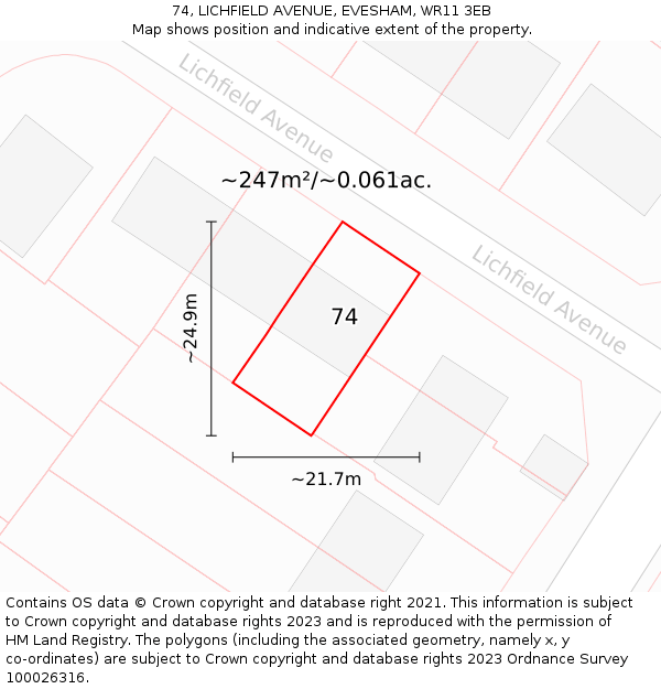 74, LICHFIELD AVENUE, EVESHAM, WR11 3EB: Plot and title map