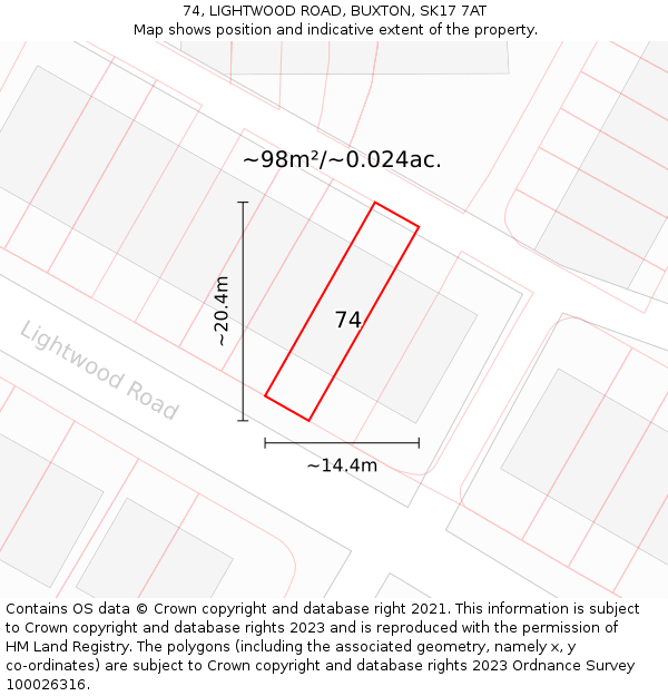 74, LIGHTWOOD ROAD, BUXTON, SK17 7AT: Plot and title map