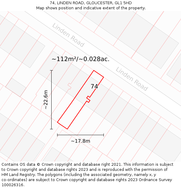 74, LINDEN ROAD, GLOUCESTER, GL1 5HD: Plot and title map