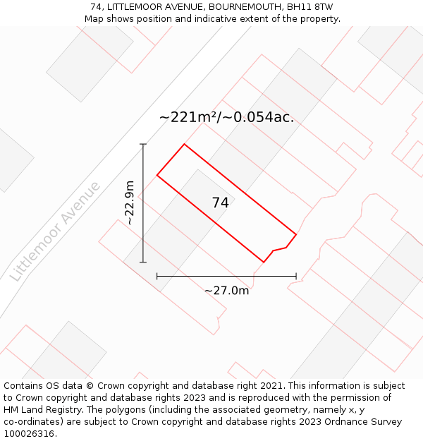 74, LITTLEMOOR AVENUE, BOURNEMOUTH, BH11 8TW: Plot and title map