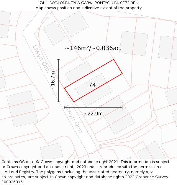 74, LLWYN ONN, TYLA GARW, PONTYCLUN, CF72 9EU: Plot and title map