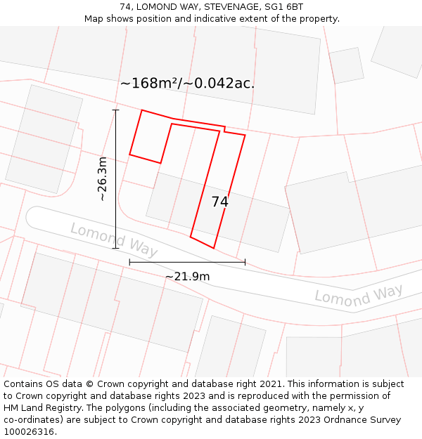 74, LOMOND WAY, STEVENAGE, SG1 6BT: Plot and title map