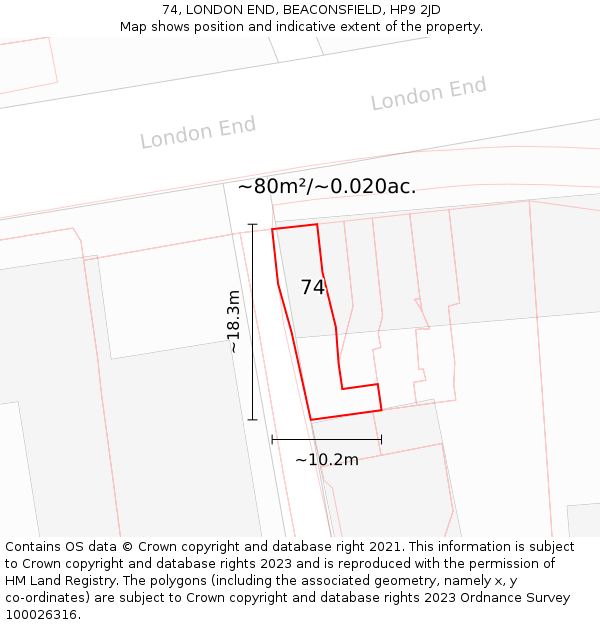 74, LONDON END, BEACONSFIELD, HP9 2JD: Plot and title map