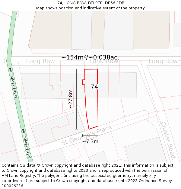 74, LONG ROW, BELPER, DE56 1DR: Plot and title map