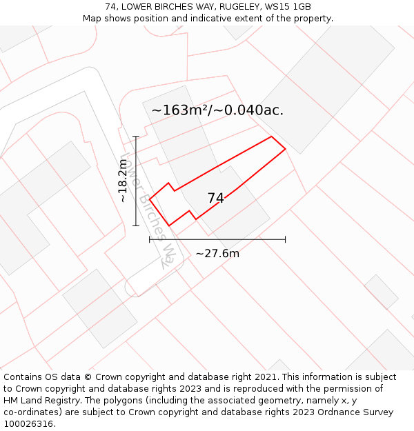 74, LOWER BIRCHES WAY, RUGELEY, WS15 1GB: Plot and title map