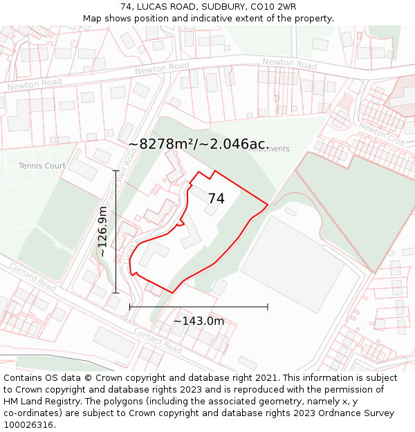 74, LUCAS ROAD, SUDBURY, CO10 2WR: Plot and title map