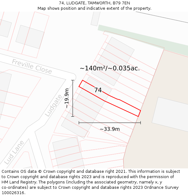 74, LUDGATE, TAMWORTH, B79 7EN: Plot and title map