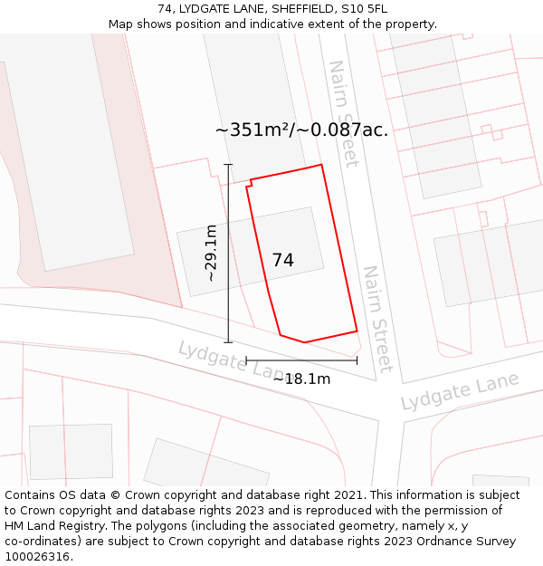 74, LYDGATE LANE, SHEFFIELD, S10 5FL: Plot and title map