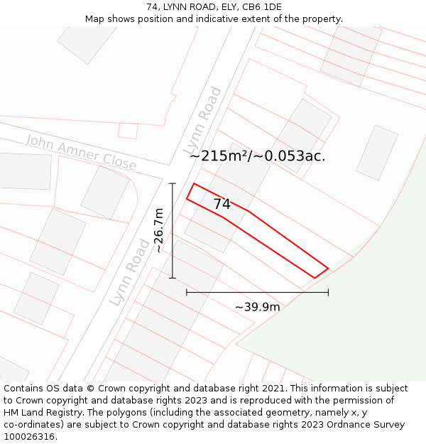 74, LYNN ROAD, ELY, CB6 1DE: Plot and title map