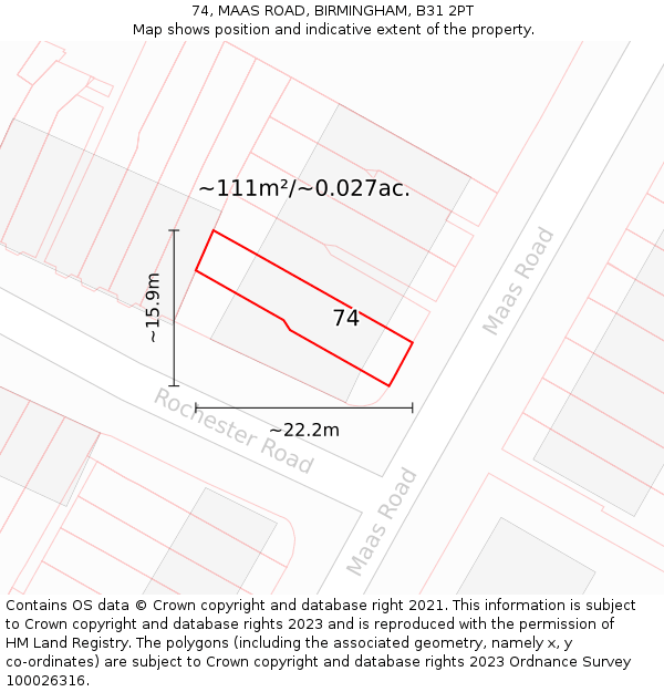 74, MAAS ROAD, BIRMINGHAM, B31 2PT: Plot and title map