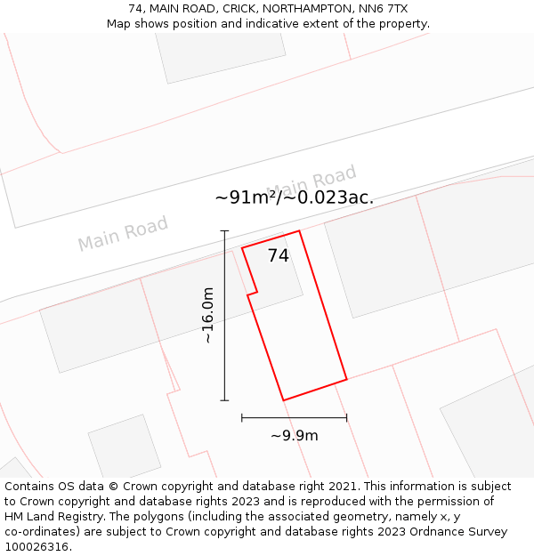 74, MAIN ROAD, CRICK, NORTHAMPTON, NN6 7TX: Plot and title map