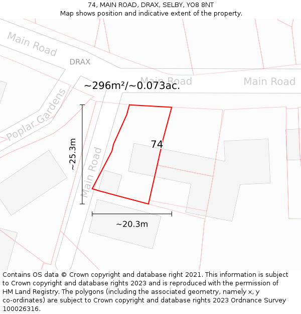 74, MAIN ROAD, DRAX, SELBY, YO8 8NT: Plot and title map