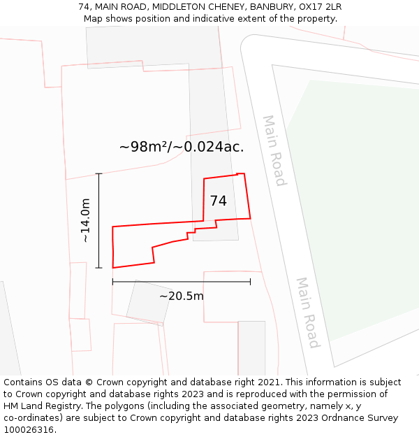 74, MAIN ROAD, MIDDLETON CHENEY, BANBURY, OX17 2LR: Plot and title map