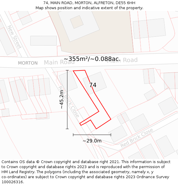 74, MAIN ROAD, MORTON, ALFRETON, DE55 6HH: Plot and title map