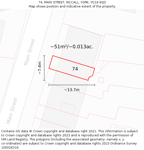 74, MAIN STREET, RICCALL, YORK, YO19 6QD: Plot and title map