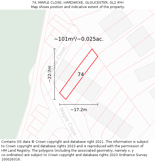 74, MAPLE CLOSE, HARDWICKE, GLOUCESTER, GL2 4YH: Plot and title map