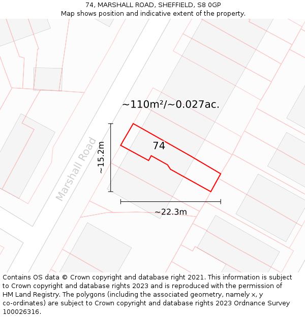 74, MARSHALL ROAD, SHEFFIELD, S8 0GP: Plot and title map