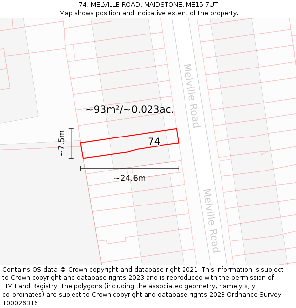 74, MELVILLE ROAD, MAIDSTONE, ME15 7UT: Plot and title map