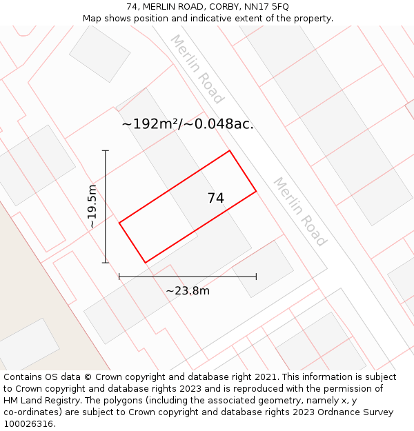 74, MERLIN ROAD, CORBY, NN17 5FQ: Plot and title map
