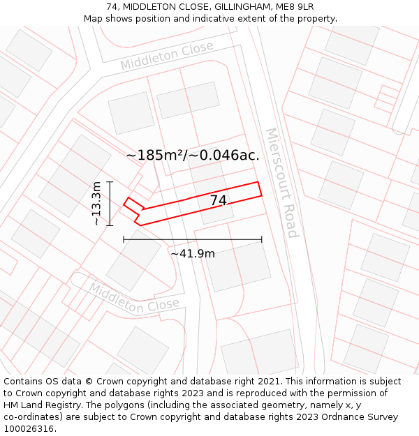 74, MIDDLETON CLOSE, GILLINGHAM, ME8 9LR: Plot and title map