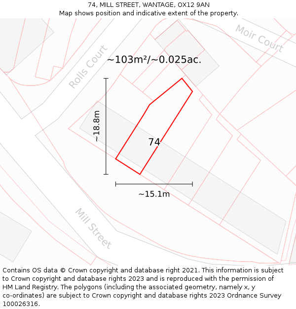 74, MILL STREET, WANTAGE, OX12 9AN: Plot and title map