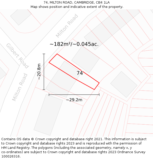 74, MILTON ROAD, CAMBRIDGE, CB4 1LA: Plot and title map