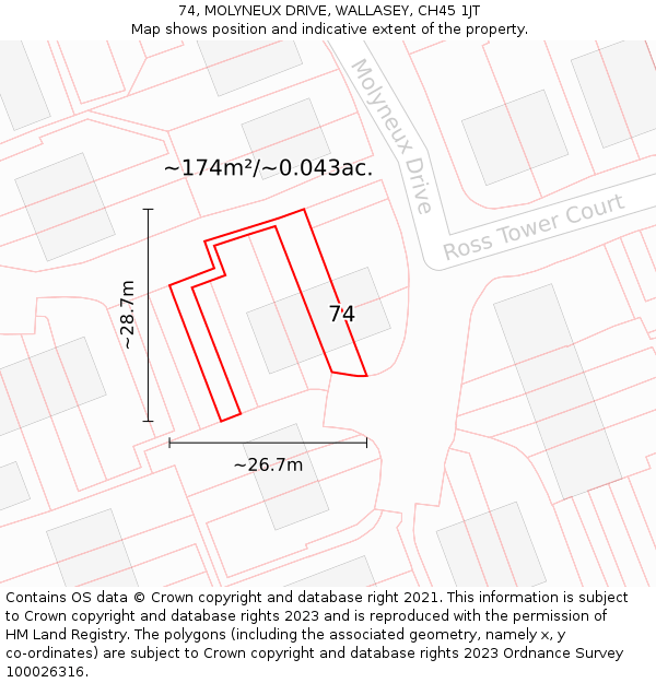 74, MOLYNEUX DRIVE, WALLASEY, CH45 1JT: Plot and title map