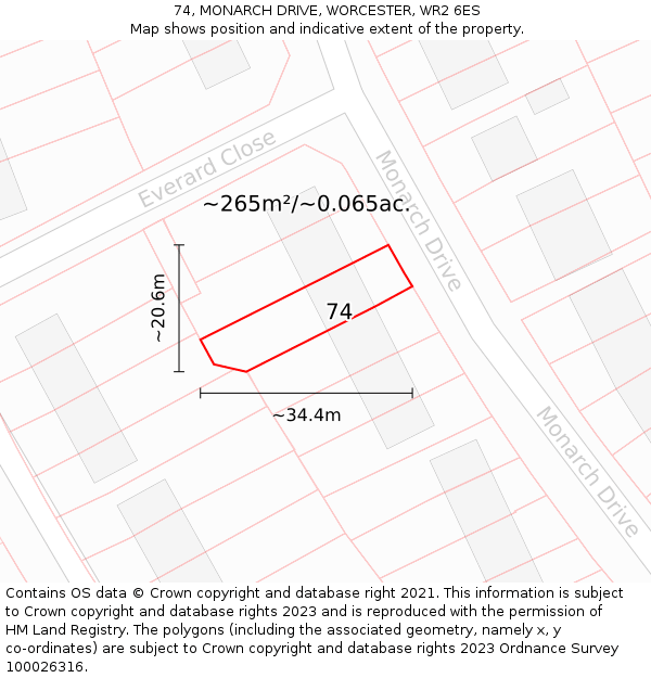 74, MONARCH DRIVE, WORCESTER, WR2 6ES: Plot and title map
