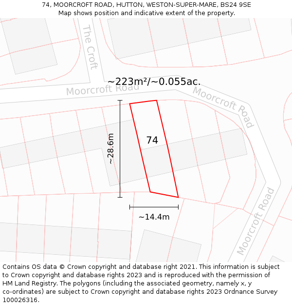 74, MOORCROFT ROAD, HUTTON, WESTON-SUPER-MARE, BS24 9SE: Plot and title map