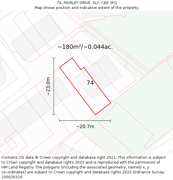 74, MORLEY DRIVE, ELY, CB6 3FQ: Plot and title map