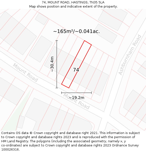 74, MOUNT ROAD, HASTINGS, TN35 5LA: Plot and title map