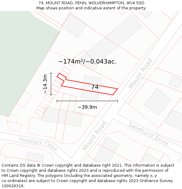 74, MOUNT ROAD, PENN, WOLVERHAMPTON, WV4 5SD: Plot and title map