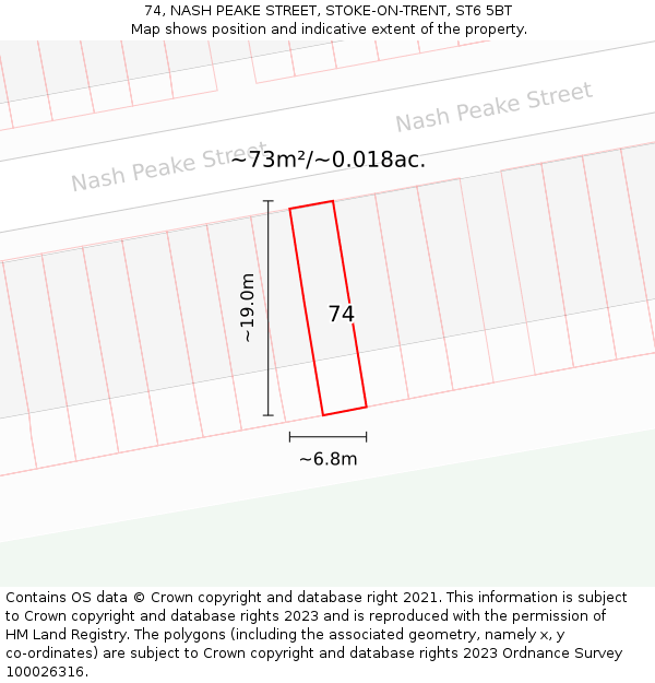 74, NASH PEAKE STREET, STOKE-ON-TRENT, ST6 5BT: Plot and title map