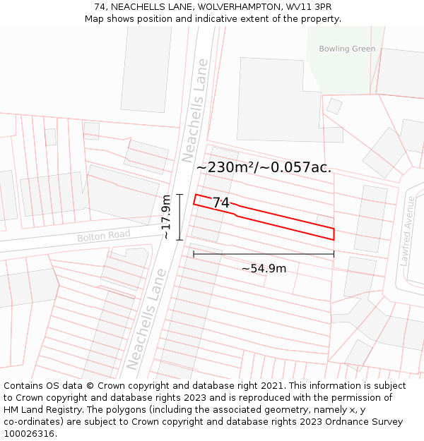 74, NEACHELLS LANE, WOLVERHAMPTON, WV11 3PR: Plot and title map