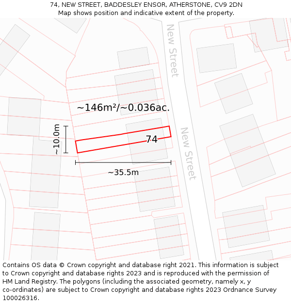 74, NEW STREET, BADDESLEY ENSOR, ATHERSTONE, CV9 2DN: Plot and title map