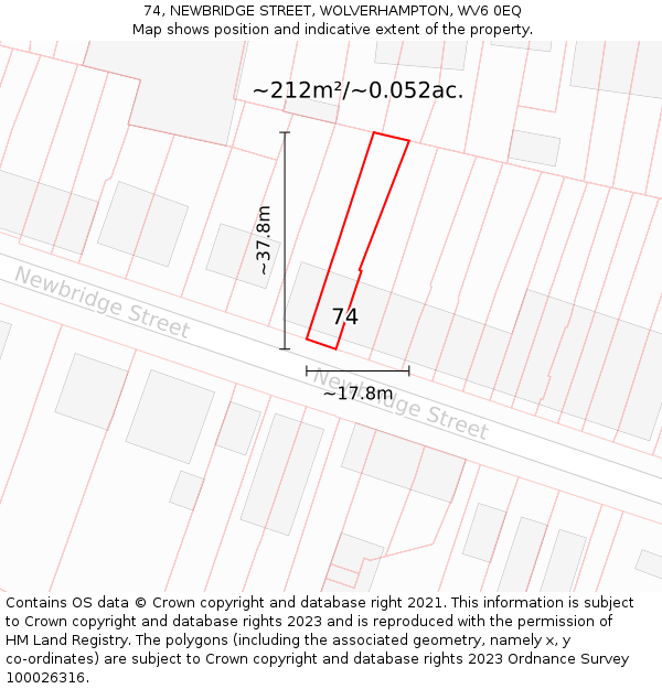 74, NEWBRIDGE STREET, WOLVERHAMPTON, WV6 0EQ: Plot and title map