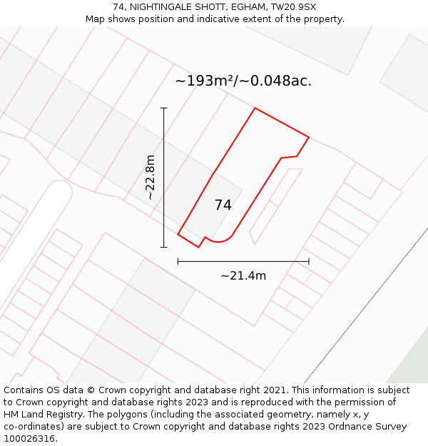 74, NIGHTINGALE SHOTT, EGHAM, TW20 9SX: Plot and title map